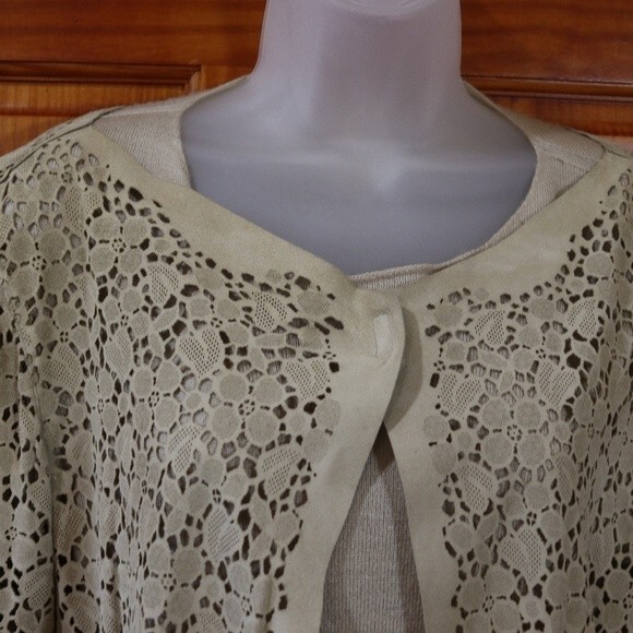 Armani Collezioni Vintage 90s Leather + Cashmere Cardigan Sweater Set – Designer - Picture 2 of 16